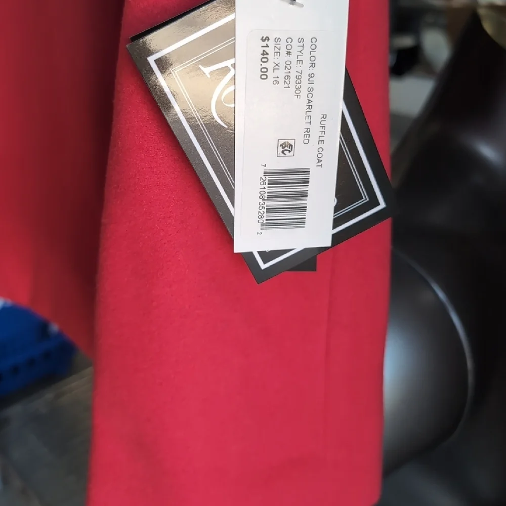 Rothschild Red Trench Coat with High Collar and Ruffle - Picture 5 of 7